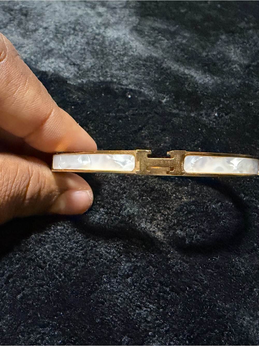 Gold Tone Bracelet with White Mother-of-Pearl Inlay